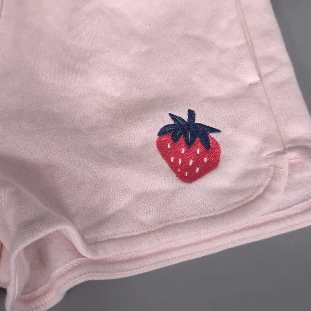 TRUCKER + TATE‎ Girls Pink Short Strawberry 7 Embroidered Elastic Waist